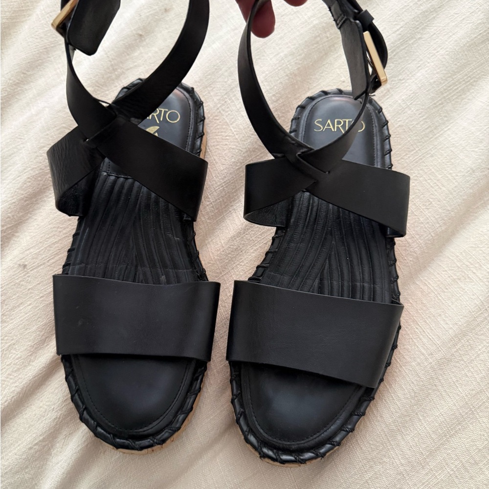 SARTO By Franco Sarto Black Crisscross Ankle Strap Sandals